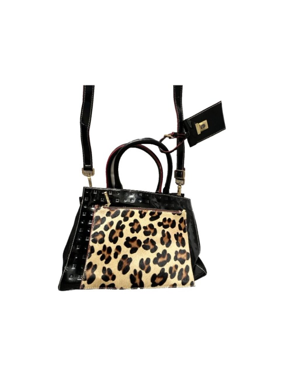 ARCADIA Patent Leather Handbag Crossbody Leopard Print Haircalf Made in Italy - Picture 2 of 14